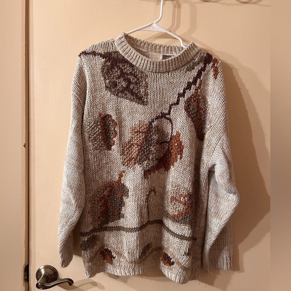 vintage fall/ autumn leaf oversized chunky knit sweater